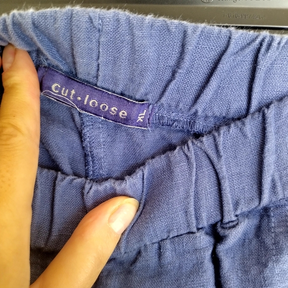 CUT LOOSE Solid Linen Easy Crop Pants Blue Sz Xl - Picture 5 of 10